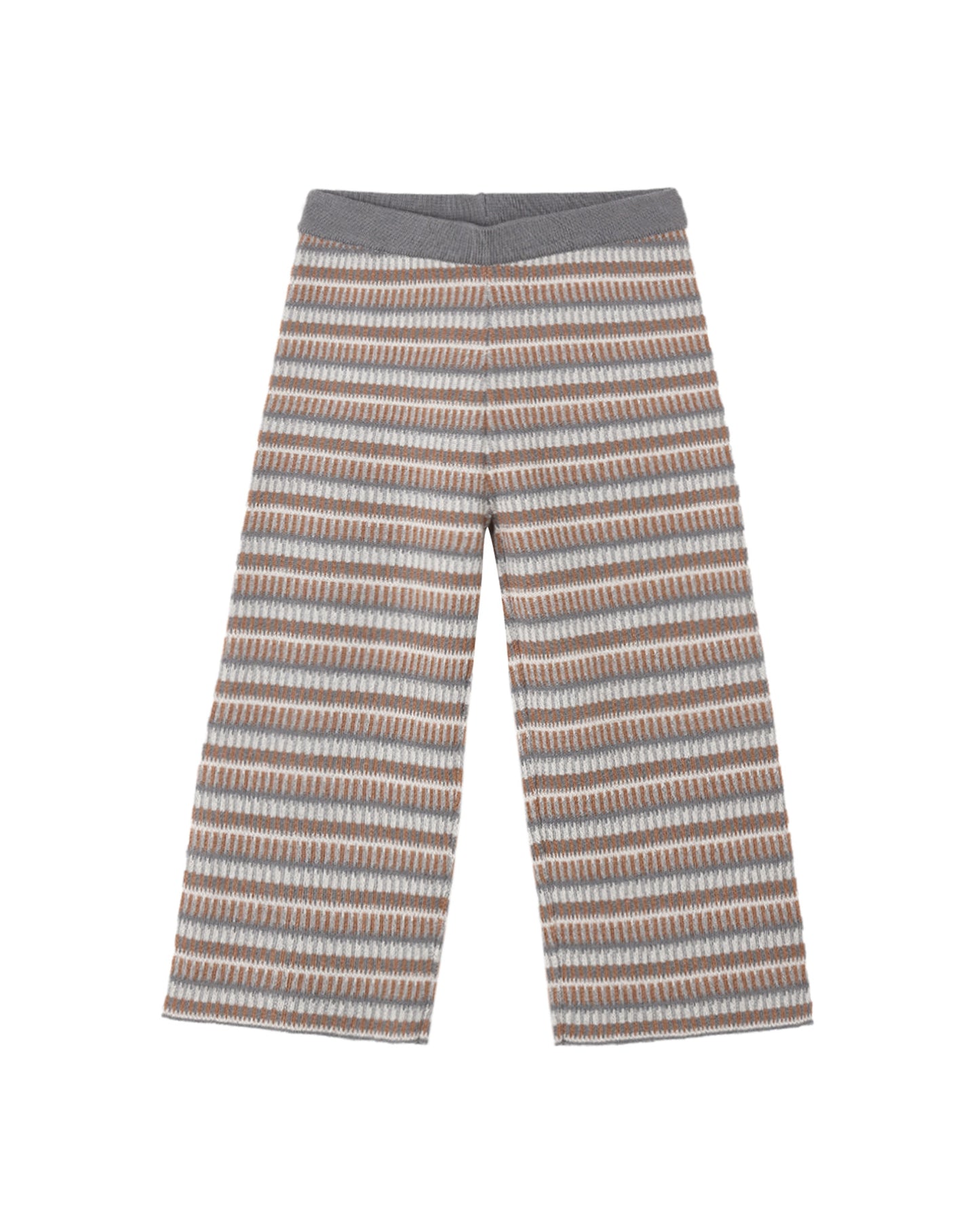 Rylee & Cru multi stripe knit wide-leg pants with a relaxed fit and comfortable waistband, featuring colorful horizontal stripes.