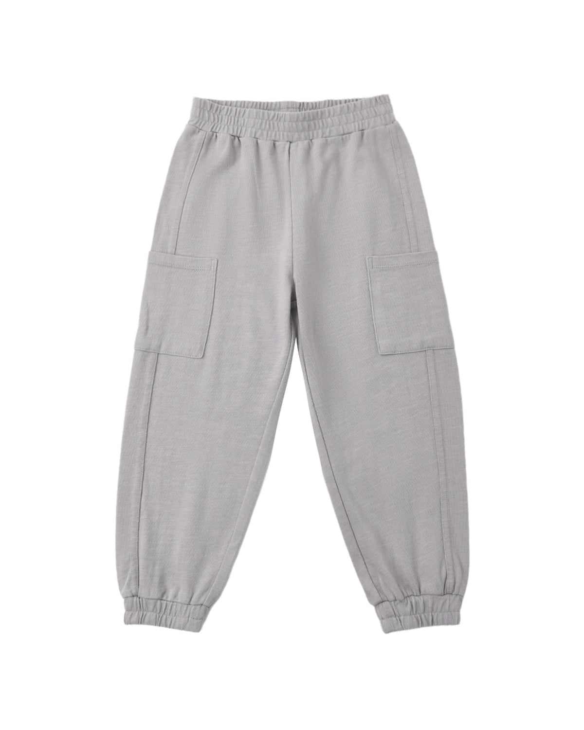 Rylee & Cru dusty blue cargo joggers displayed on a hanger with visible pockets and relaxed fit, ideal for casual wear.