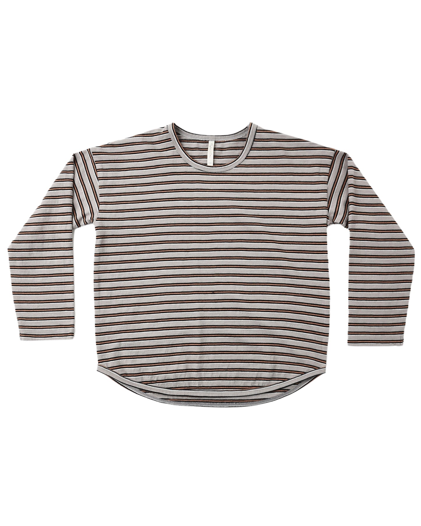 Rylee & Cru vintage stripe long sleeve tee with colorful horizontal stripes and a relaxed fit on a white background.
