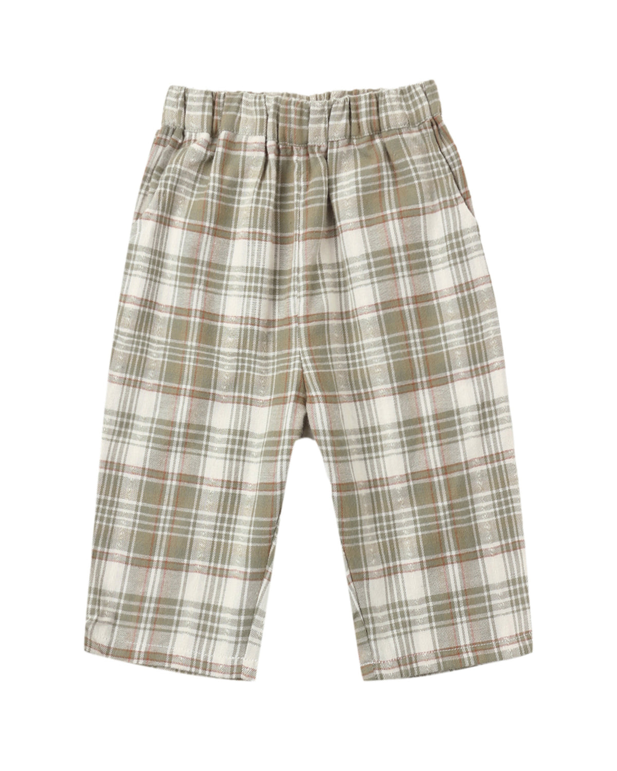 Olive dobby plaid Palmer pants by Rylee & Cru featuring a relaxed fit and classic pattern, shown on a model.