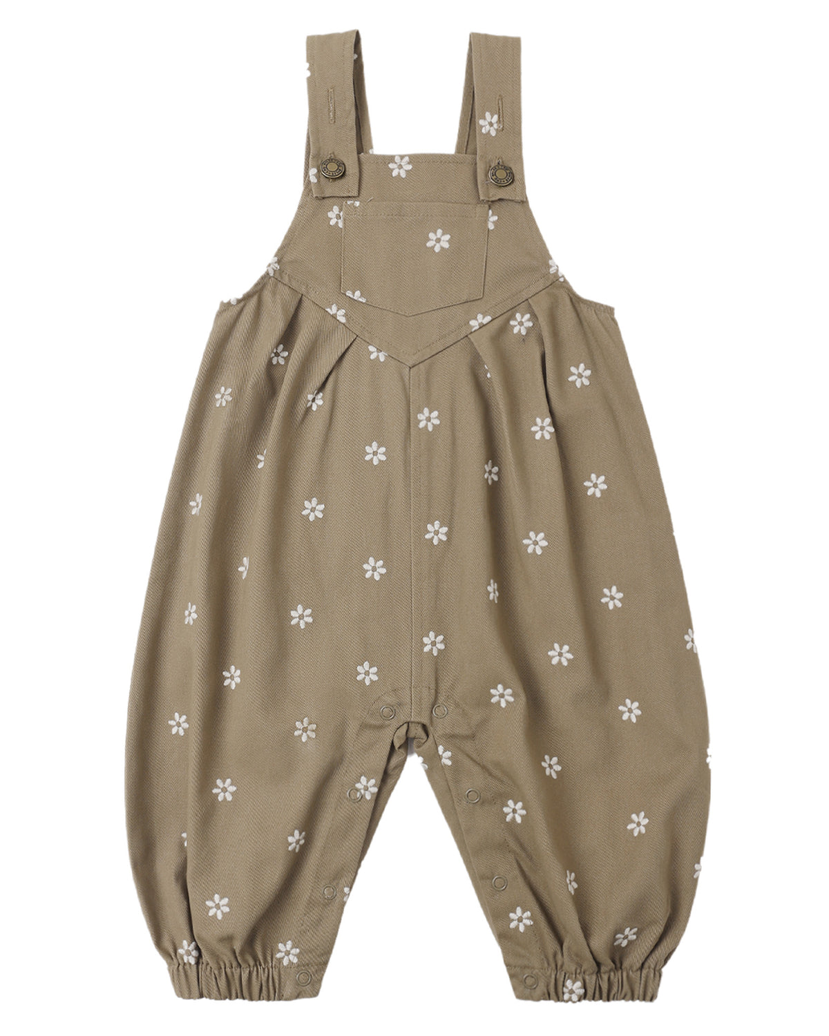 Vintage Rylee & Cru embroidered daisies overall with colorful floral embroidery on soft fabric, featuring adjustable straps and front pockets.