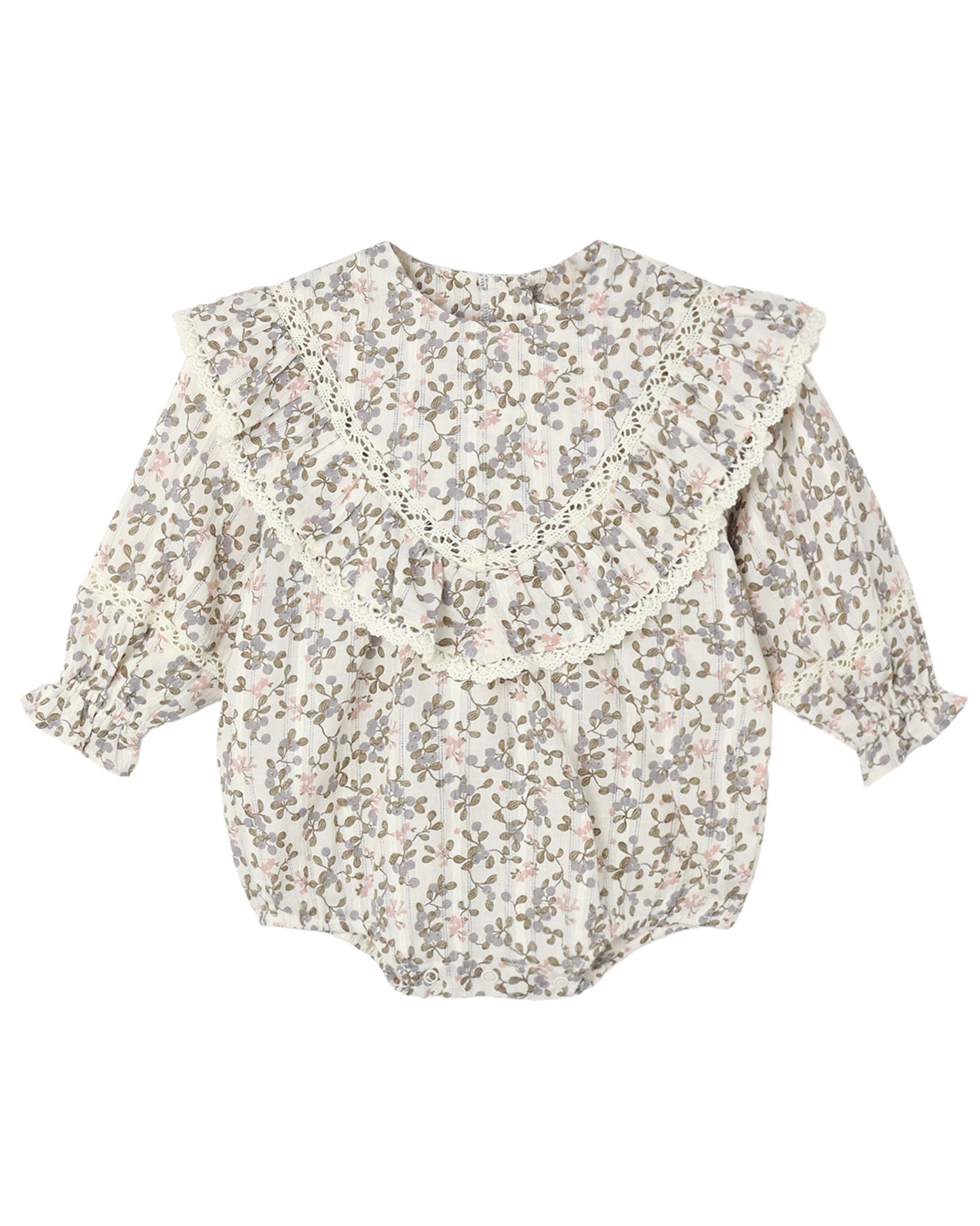 Rylee & Cru Winter Garden Winnie romper for babies, featuring floral print and soft fabric, perfect for winter wear.