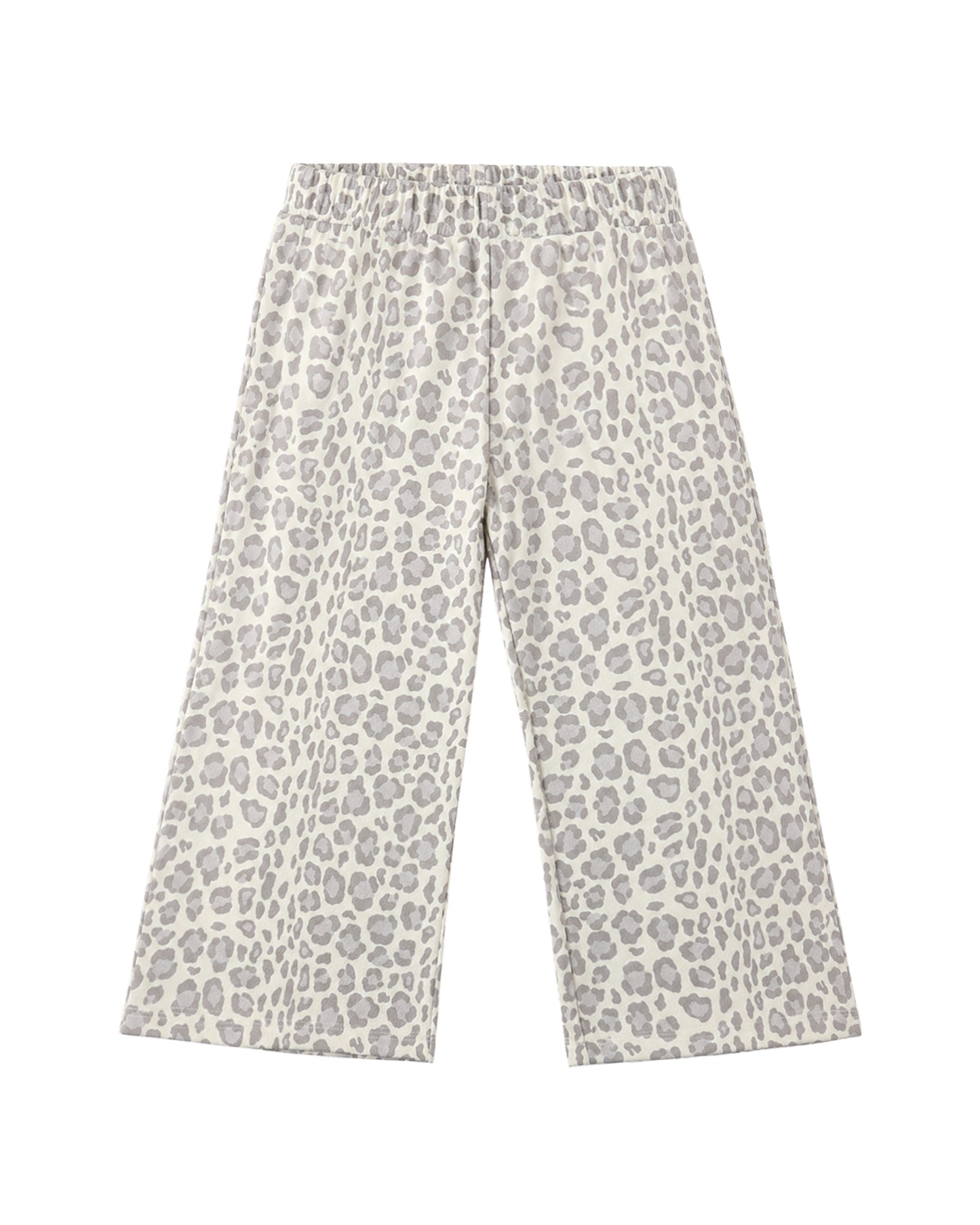 Blue leopard print wide leg sweatpants from Rylee & Cru shown on a model, featuring a relaxed fit and comfortable fabric.