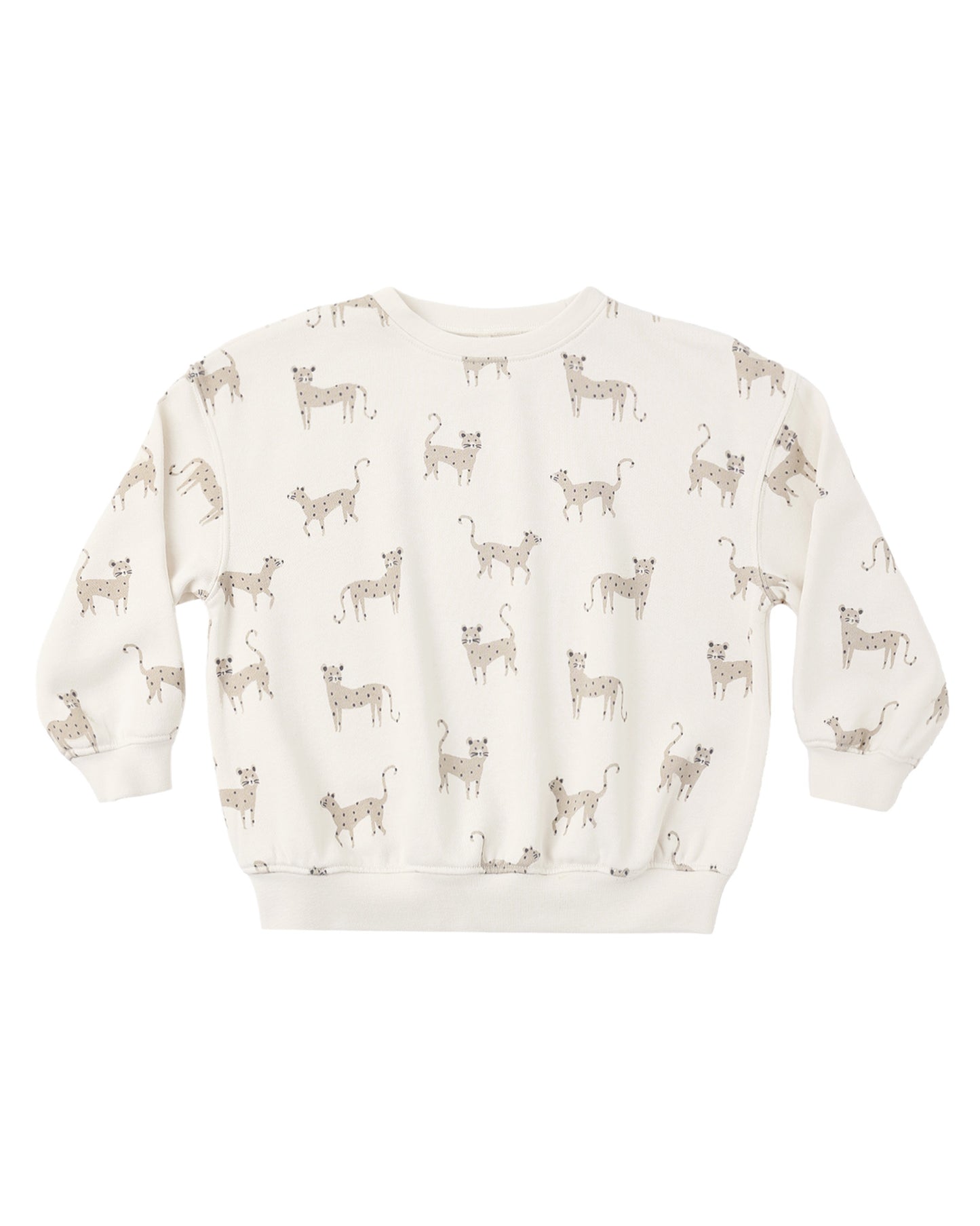 Rylee & Cru leopard print relaxed sweatshirt with soft fabric and casual fit, displayed on a hanger.