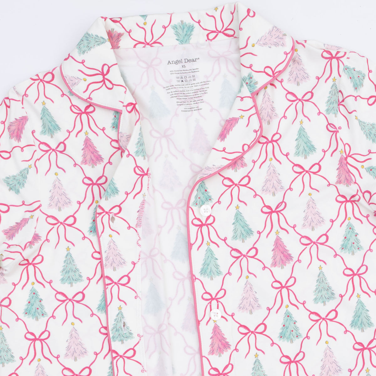 Women's Bow Trellis Tree Long Sleeve Button Down Pajamas