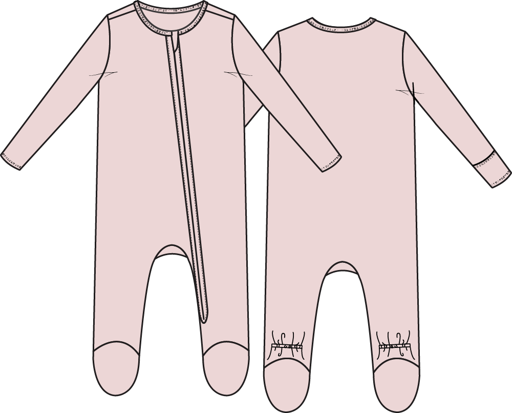 Angel Dear solid mauve Morn zip footie for babies, featuring soft fabric and full-length zipper for easy dressing.