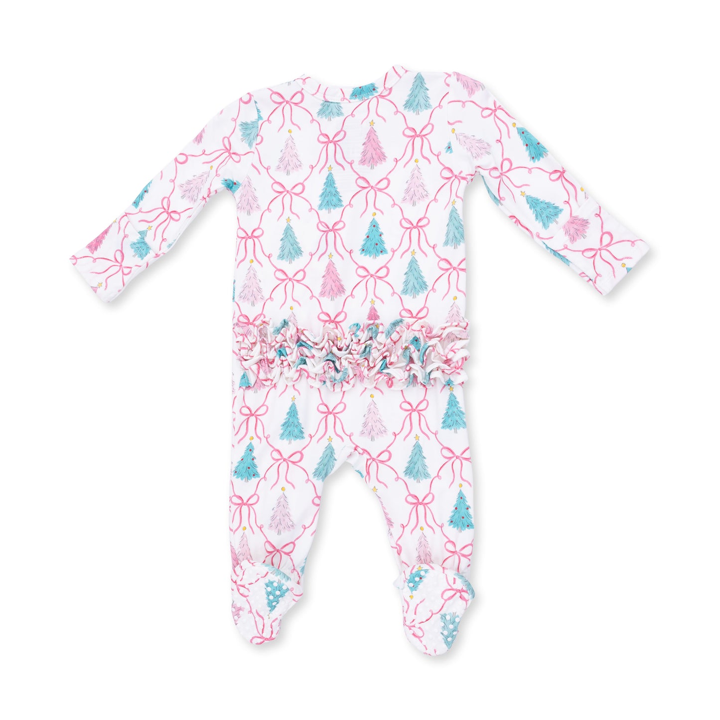 Bow Trellis Tree Two Way Ruffle Back Zipper Footie