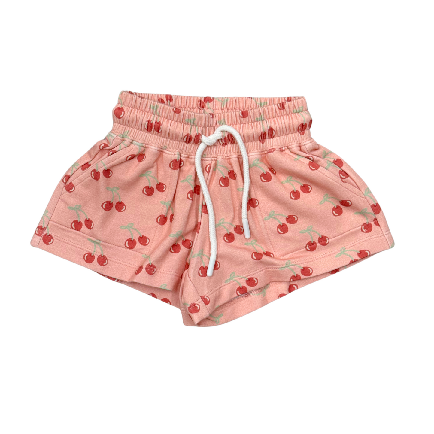 Babysprouts cherries Terry sweat shorts for kids, soft fabric with cherry print, elastic waistband, comfortable casual wear