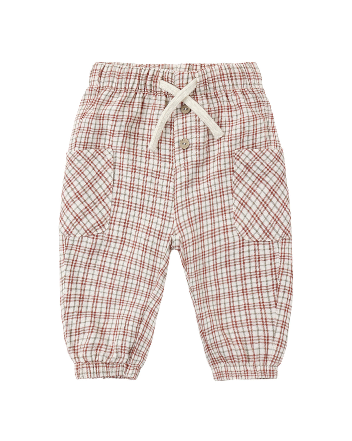 Quincy Mae Christmas Plaid Luca Pant featuring cozy red and green plaid fabric for holiday wear.
