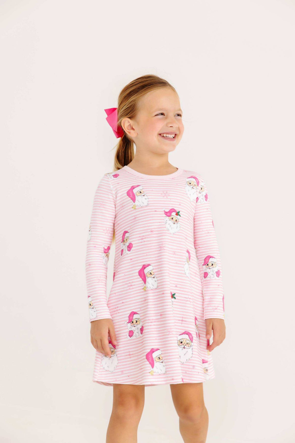Dear Santa (Palm Beach Pink Stripe) Long Sleeve Polly Play Dress