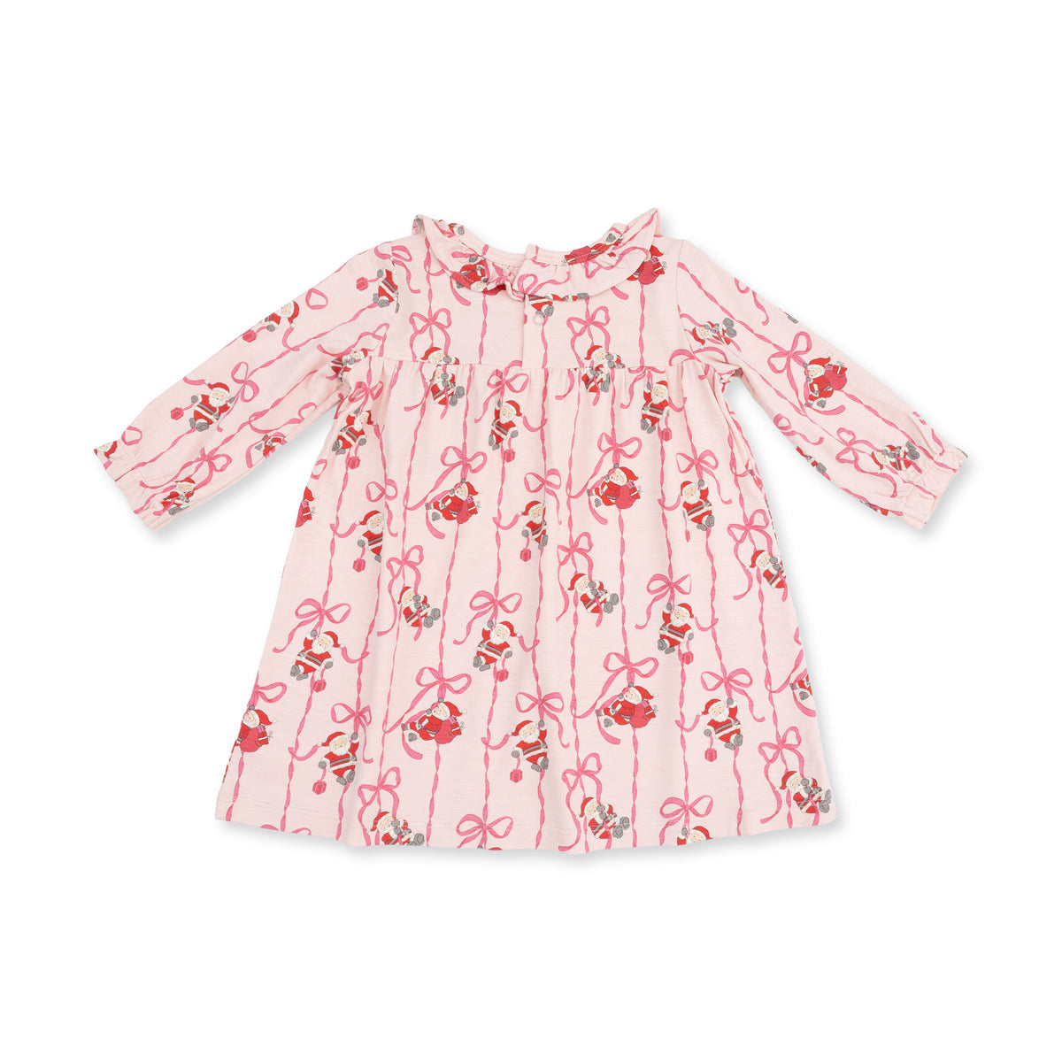 Angel Dear Bows and Santa long sleeve gown with festive print and ruffle collar