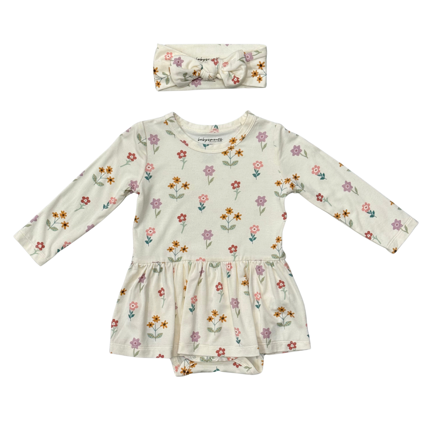 Meadow Bloom Long Sleeve Bodysuit Dress Set