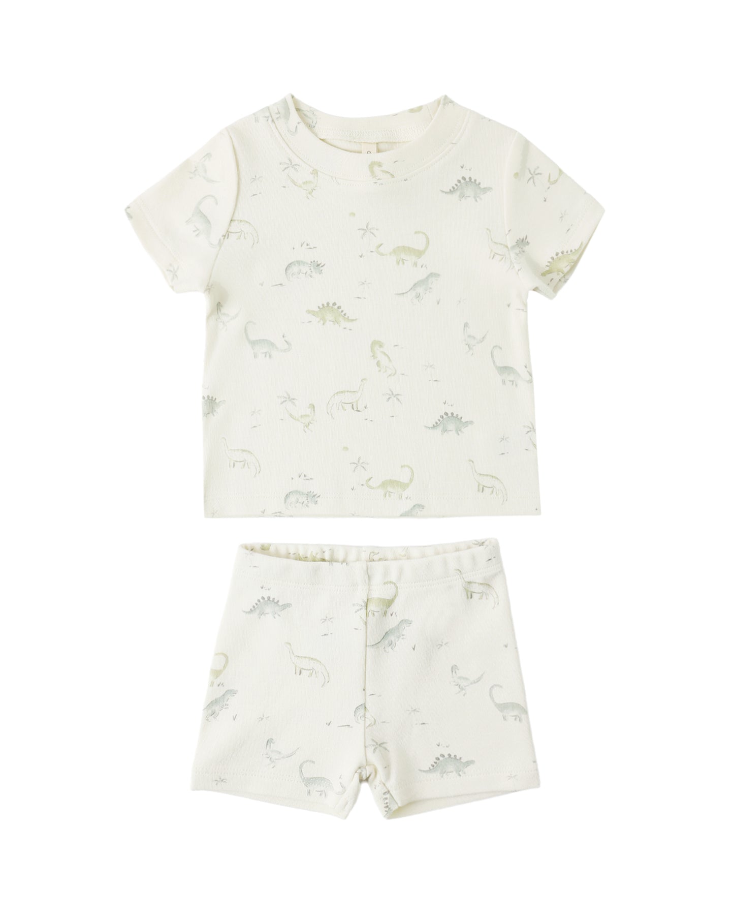 Quincy Mae dinosaur summer pajama set for kids, featuring colorful dinosaur prints and lightweight fabric for warm weather.