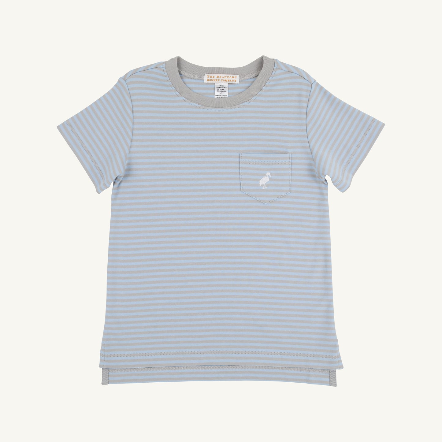 Beale Street Blue and Grantley Gray Stripe Carter Crewneck by The Beaufort Bonnet Company, front view showing striped design and crewneck style.