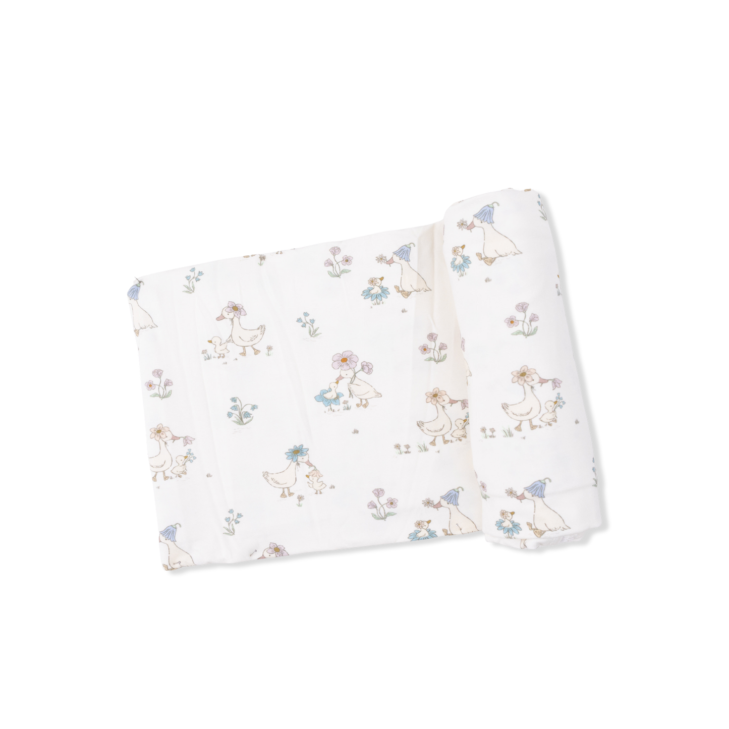 Angel Dear Flower Ducklings swaddle blanket with soft fabric and adorable floral and duckling pattern for babies.