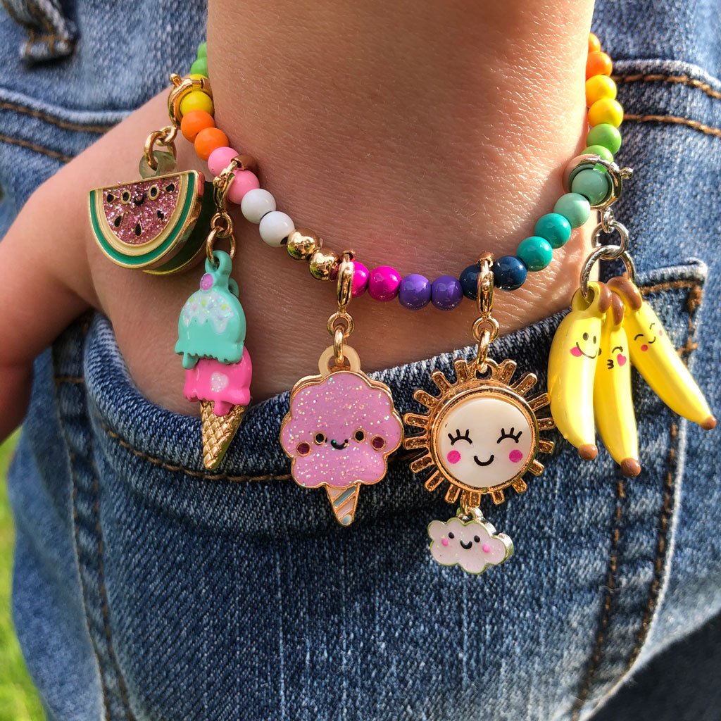 Colorful rainbow bead stretch bracelet by Charm It featuring multicolored beads on a flexible elastic band.