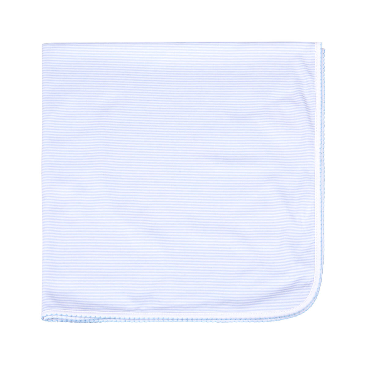 Magnolia Baby Mini Stripes Blue receiving blanket with soft fabric and blue stripe pattern, perfect for newborns and babies.