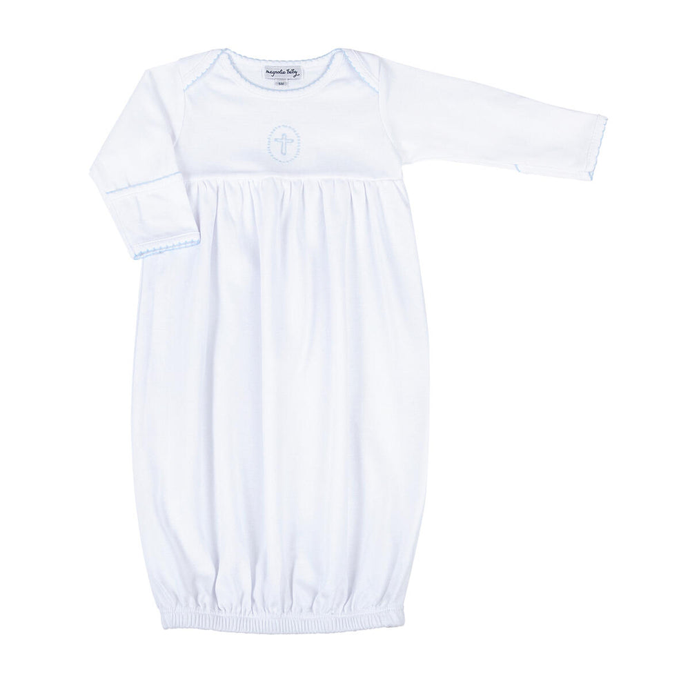 Magnolia Baby - Blessed Blue Emb Gathered Gown