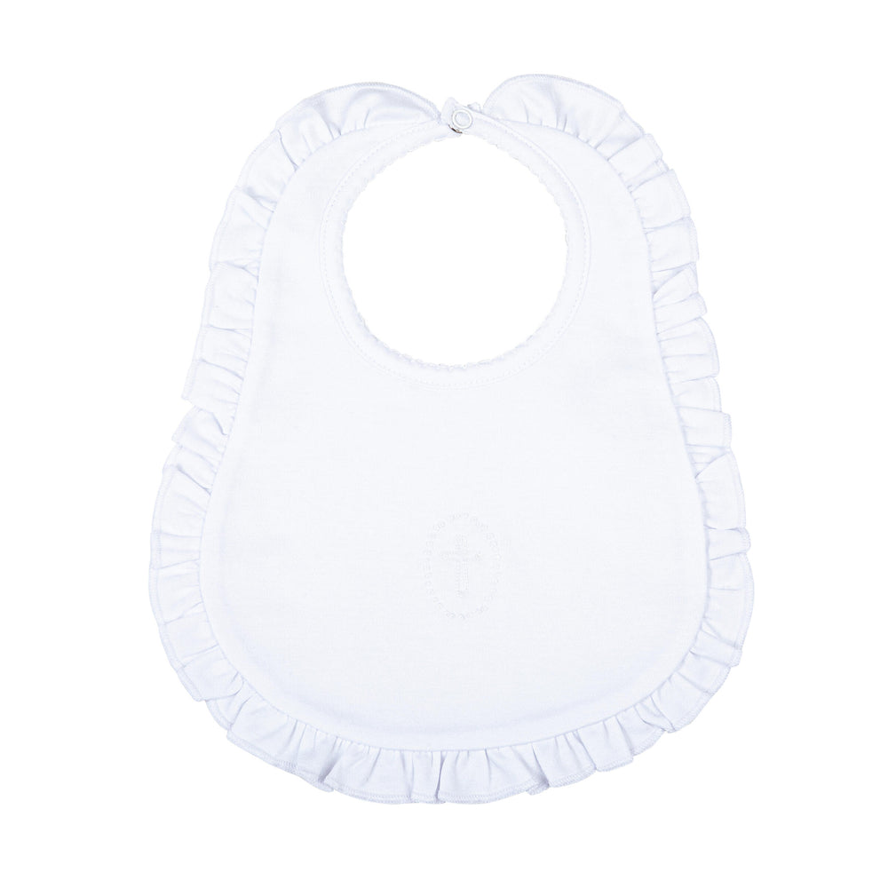 Magnolia Baby - Blessed White Emb Ruffle Bib