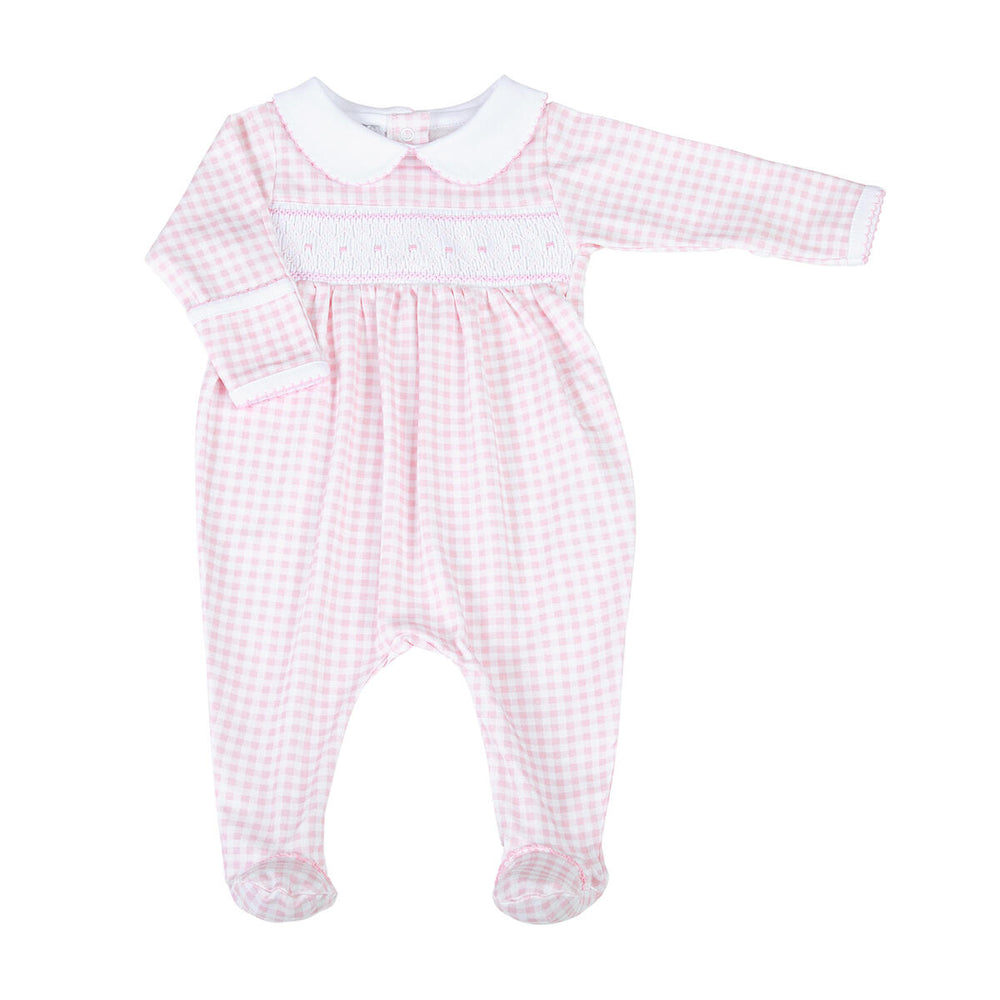 Magnolia Baby - Mini Checks Pink Smocked Collared Girl Footie