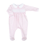 Magnolia Baby - Mini Checks Pink Smocked Collared Girl Footie