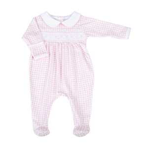 Magnolia Baby - Mini Checks Pink Smocked Collared Girl Footie