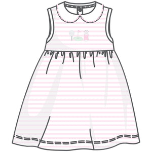 Magnolia Baby - Putting Green Applique Pink Collared Toddler Dress