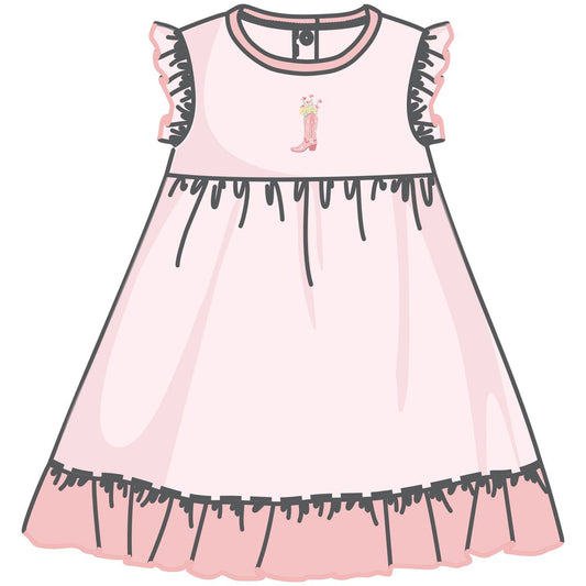 Luna + Arlo - Boots and Blooms Pink Flutters Toddler Dress