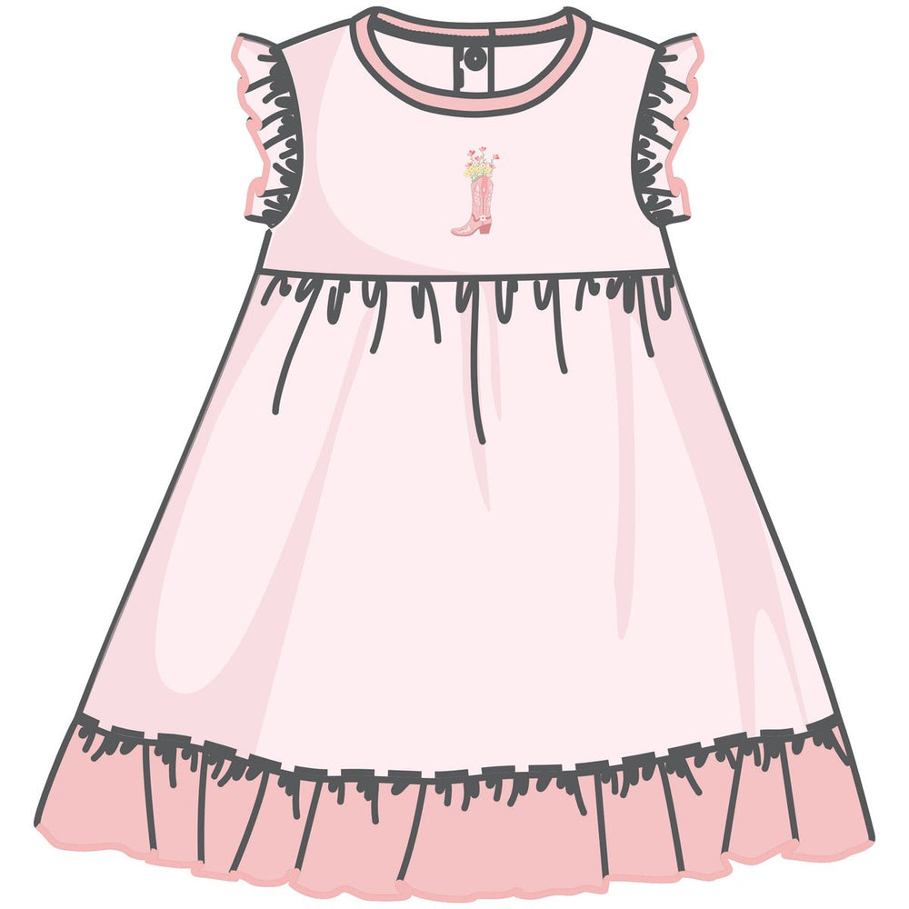 Luna + Arlo - Boots and Blooms Pink Flutters Toddler Dress