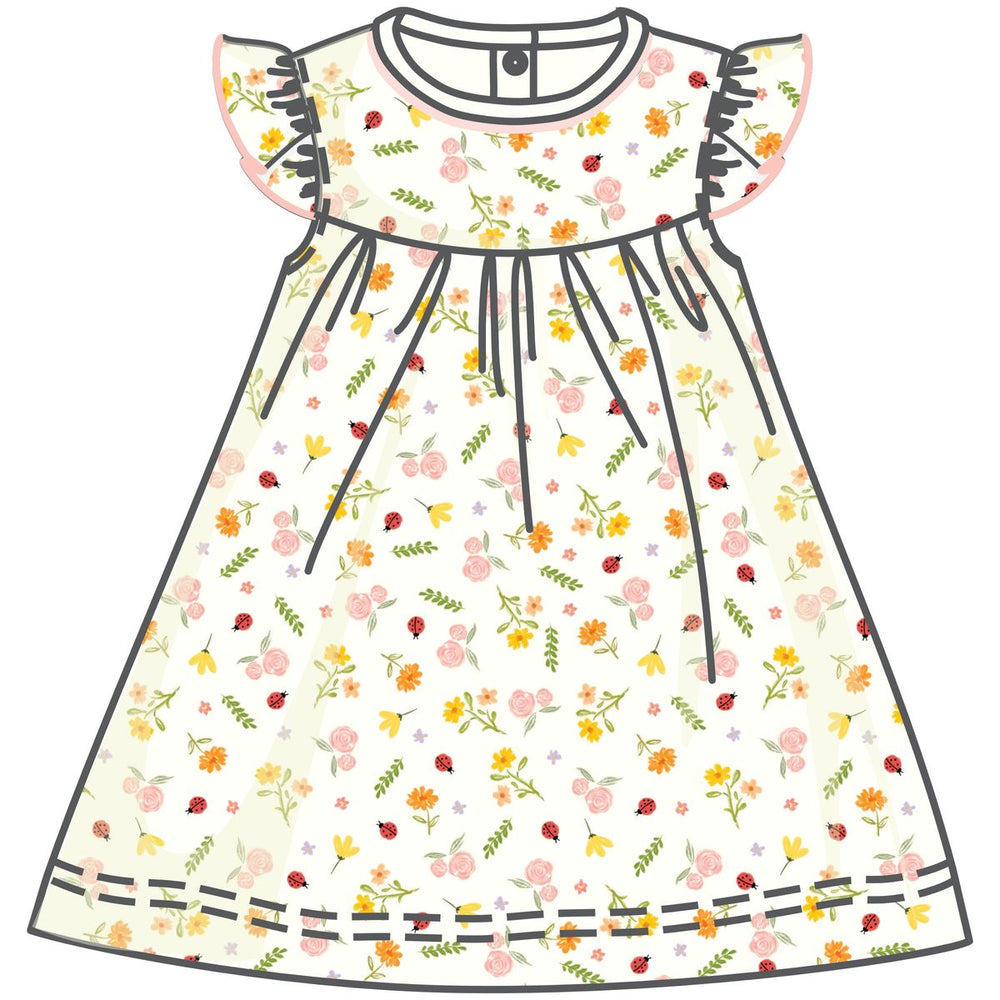Luna + Arlo - Bugs and Blossoms Ivory Flutters Toddler Dress