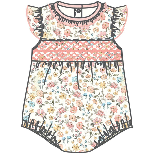 Luna + Arlo - Enchanted Meadows Pink Smocked Flutters Bubble
