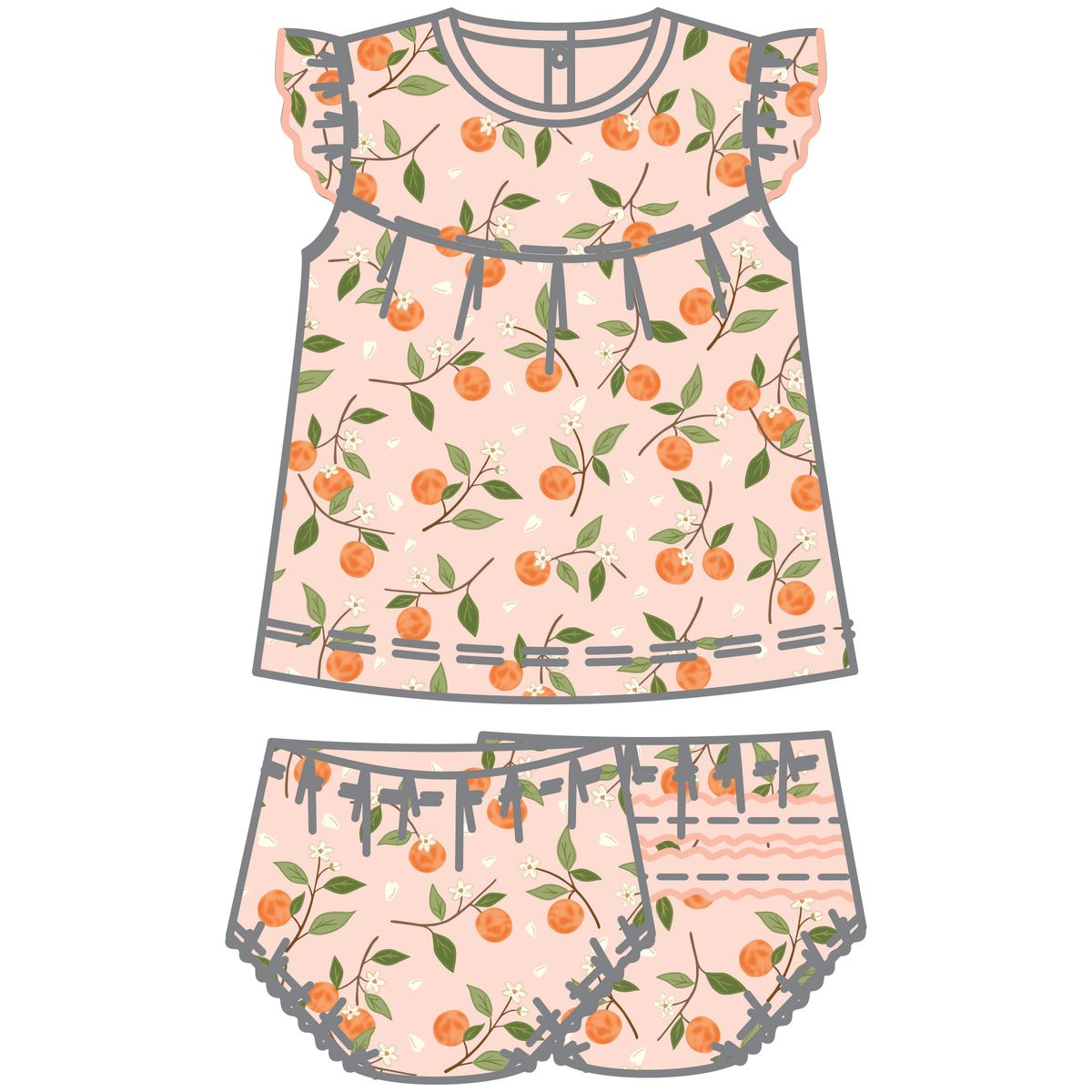 Luna + Arlo  - Orange Blossoms Orange Ruffle Flutters Diaper Cover Set
