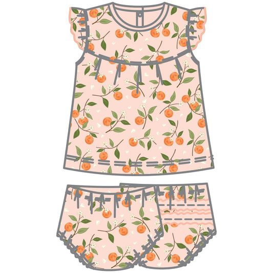 Luna + Arlo  - Orange Blossoms Orange Ruffle Flutters Diaper Cover Set