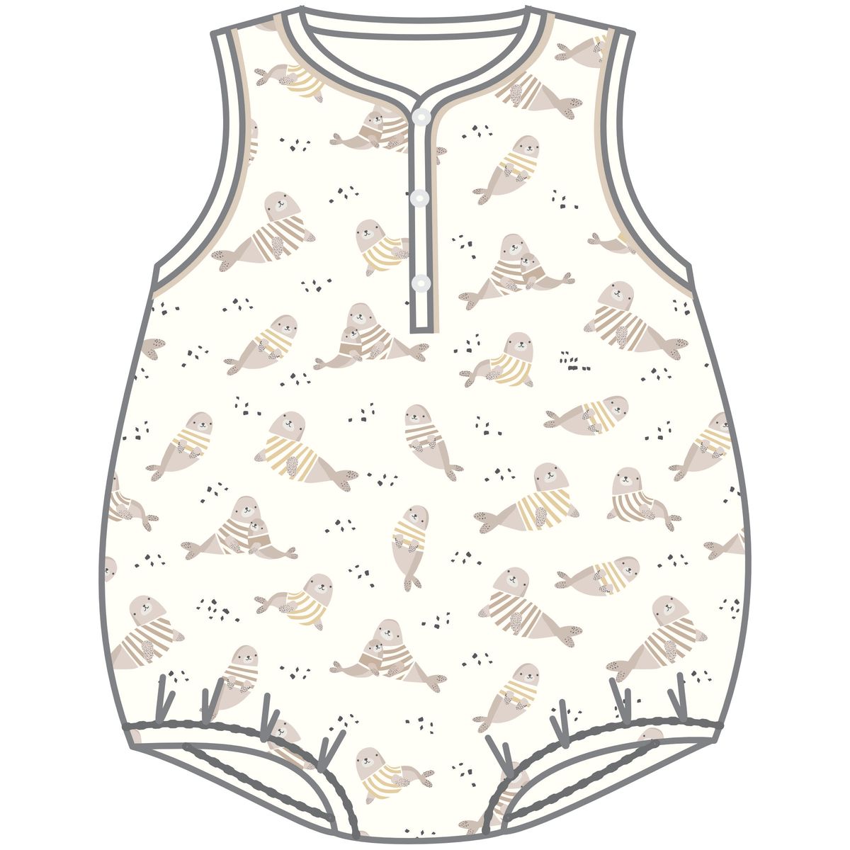 Luna & Arlo - Walrus Cuddles Driftwood Front Snap S/less Bubble
