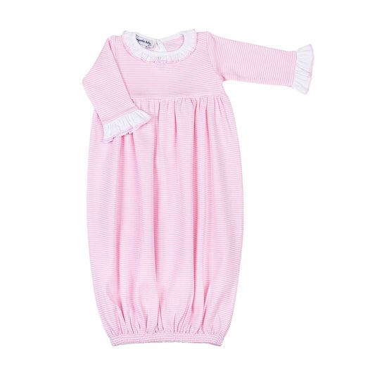 Magnolia Baby - Mini Stripes Pink Ruffle Gathered Gown