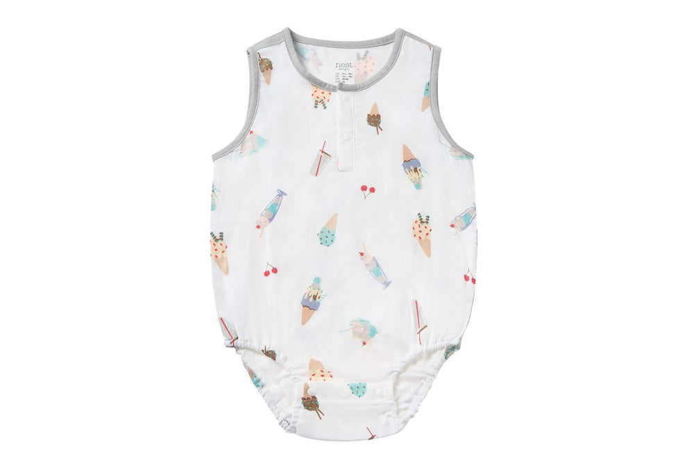 Petite Revery - Ice Cream Summer Sleeveless Henley Onesie