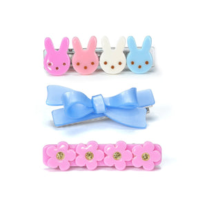 Lilies & Roses - Bunnies Flowers Pink and Bow Hair Clips