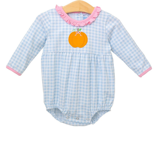 Blue Gingham Pumpkin LS Girls Bubble