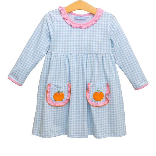 Blue Gingham Pumpkin LS Dress