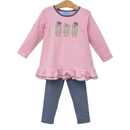 Dog Applique Ruffle Top & Pant Set