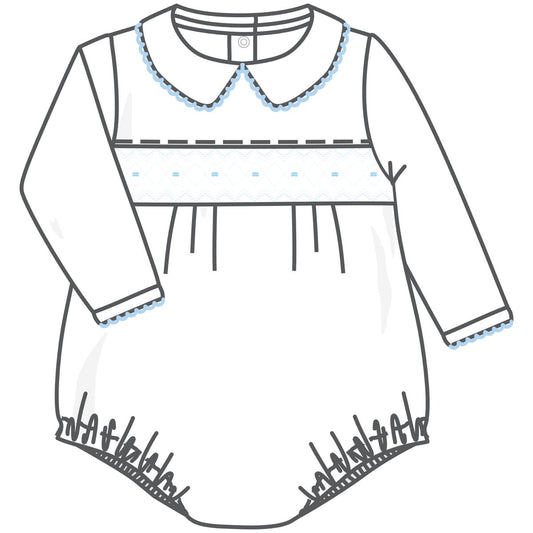 Magnolia Baby - Lizzie and Landon's Classics Light Blue Smocked Collared L/S Boy Bubble
