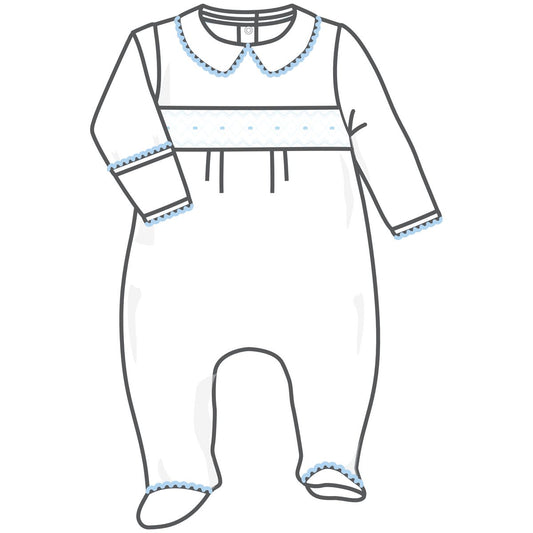 Magnolia Baby - Lizzie and Landon's Classics Light Blue Smocked Collared Footie