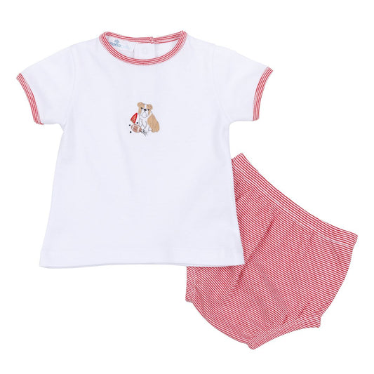Magnolia Baby - Go Dawgs! Red Emb S/S Diaper Cover Set