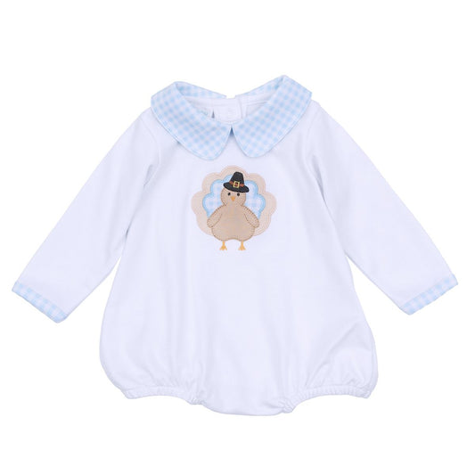 Magnolia Baby - Pilgrim Pals Applique Light Blue Collared L/S Boy Bubble
