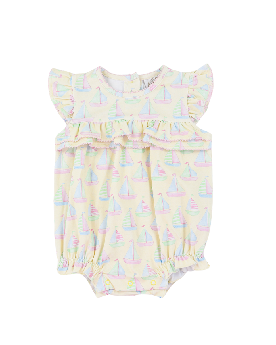 Seas the Day Rosalie Ruffle Romper by Cypress Row, featuring feminine ruffles and a playful summer style for girls.