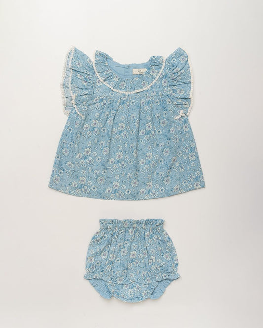 Blue Floral Baby Dress & Bloomer