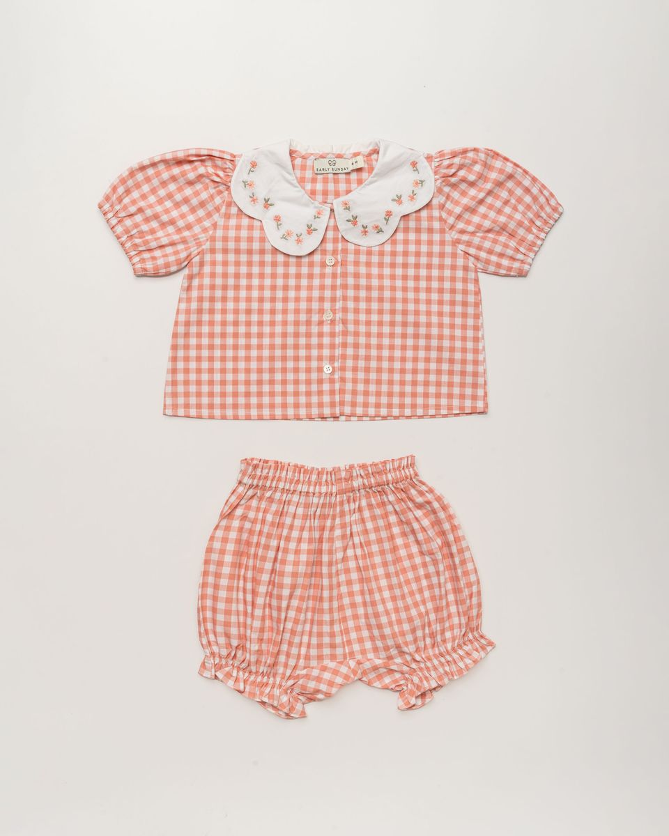 Gingham Check Peony Blouse & Shorts