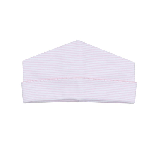Pink and white striped Magnolia Baby mini hat with a soft, stretchy fabric for babies.