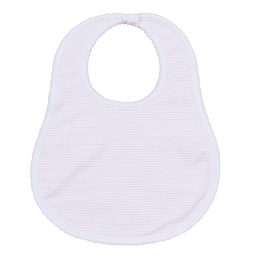 Pink striped baby bib by Magnolia Baby featuring a cute mini stripe pattern and soft fabric for comfortable wear.