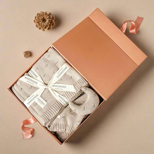 Baby Blanket Gift Set with Moon Lovey - Beige